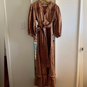 SUE SARTOR Arles Kaftan Dress | Sage / Bisque Botanical Stripe Medium. NEW.